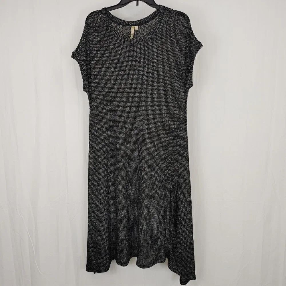 Comfy Usa Designer Knit Sweater Dress Tie Up Hem Women's Size Large Black.Armpi